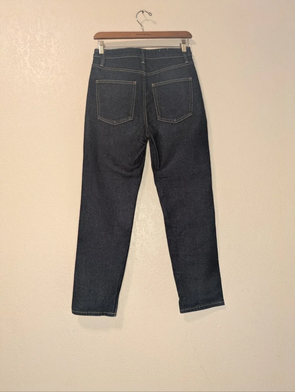 Country Road Cotton Blend High Rise Straight Leg Jeans Dark Wash Raw Blue Sz 28